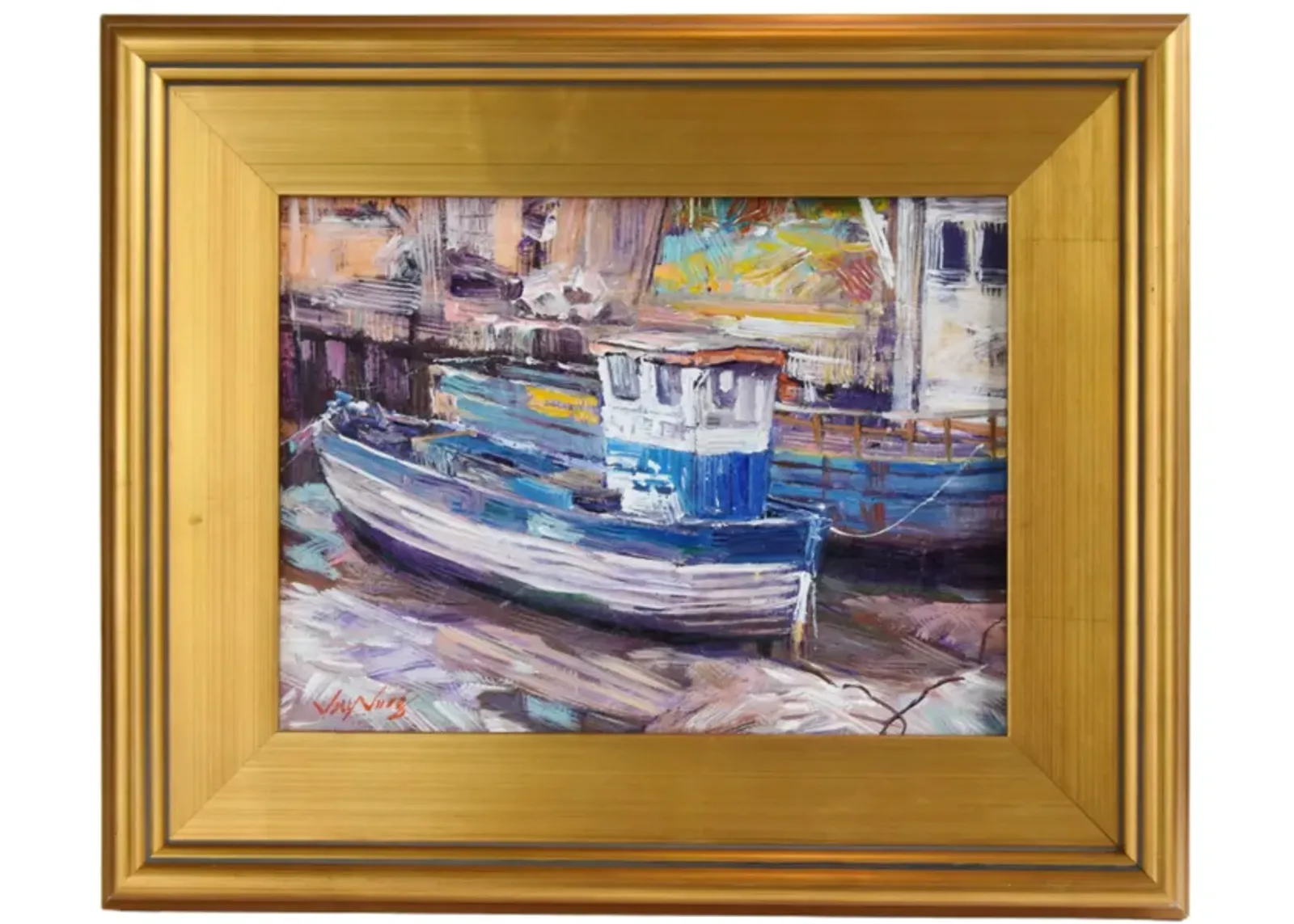 Nantucket Seascape Fishing Boat Harbor - Blue