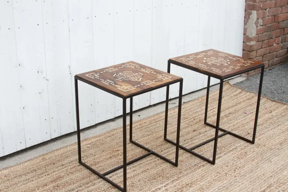 Pair of Sleek Inlay End Tables - de-cor - brown