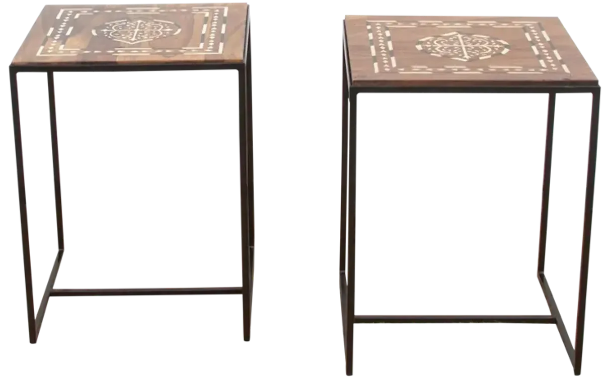 Pair of Sleek Inlay End Tables - de-cor - brown