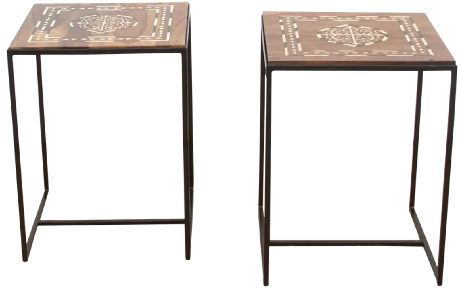 Pair of Sleek Inlay End Tables - de-cor - brown