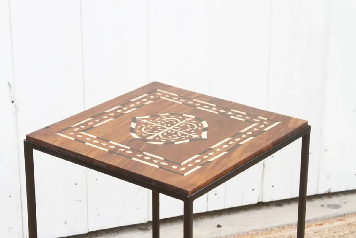 Small Inlay Top End Table - de-cor - Brown