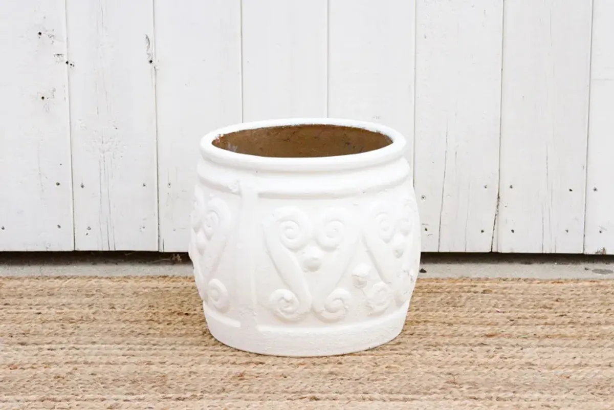 White Terracota Engraved Thai Outdoor Planter - de-cor - 16" l x 16" w x 13.5" h