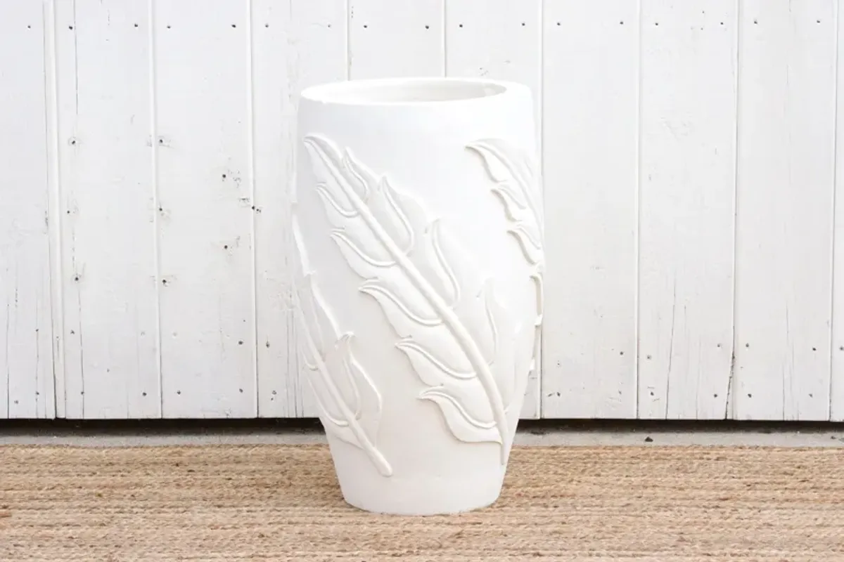 Tall Karoli Stone White Outdoor Planter - de-cor - Handcrafted - 16" l x 16" w x 26" h