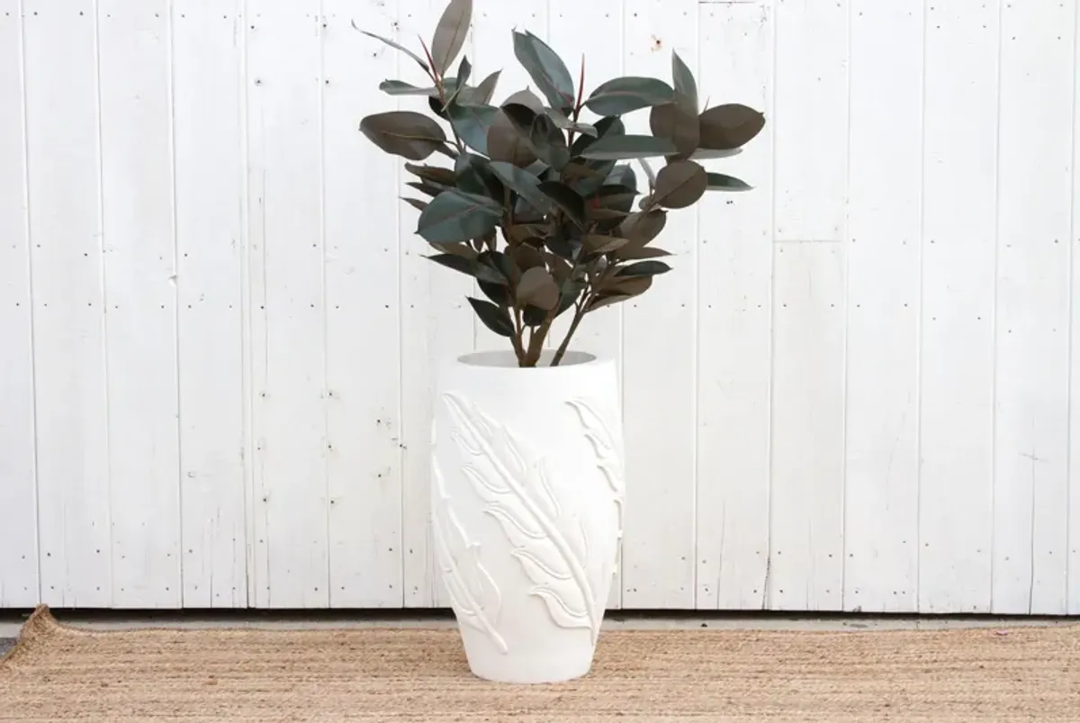 Tall Karoli Stone White Outdoor Planter - de-cor - Handcrafted - 16" l x 16" w x 26" h