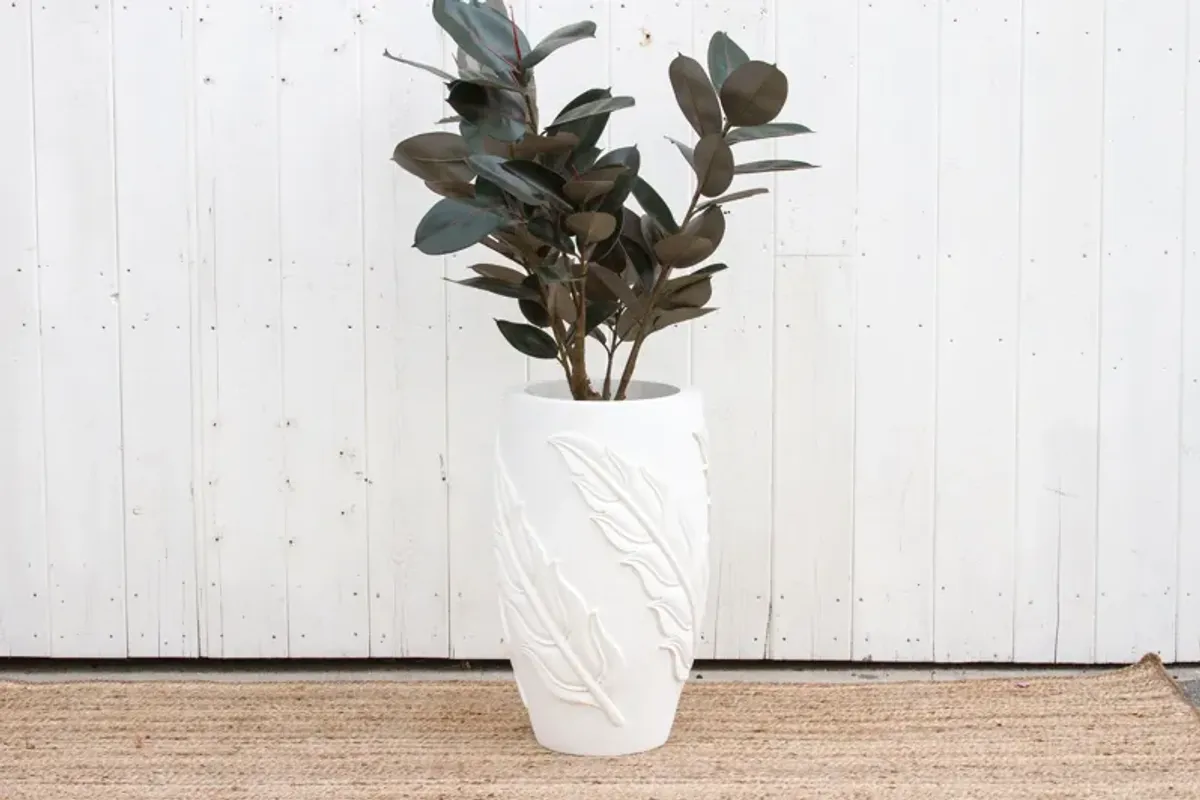 Beautifully Carved Stone Outdoor Planter - de-cor - Handcrafted - White - 15.5" l x 15.5" w x 25" h