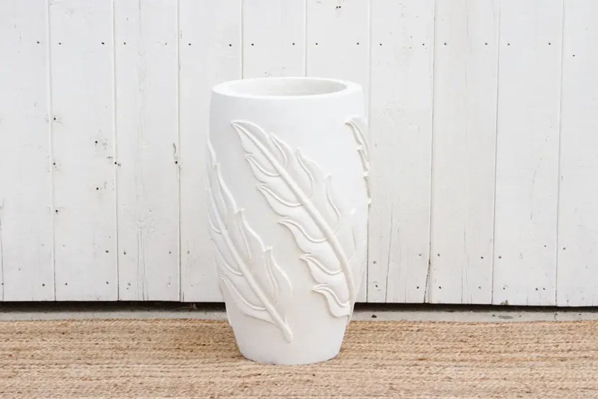 Beautifully Carved Stone Outdoor Planter - de-cor - Handcrafted - White - 15.5" l x 15.5" w x 25" h