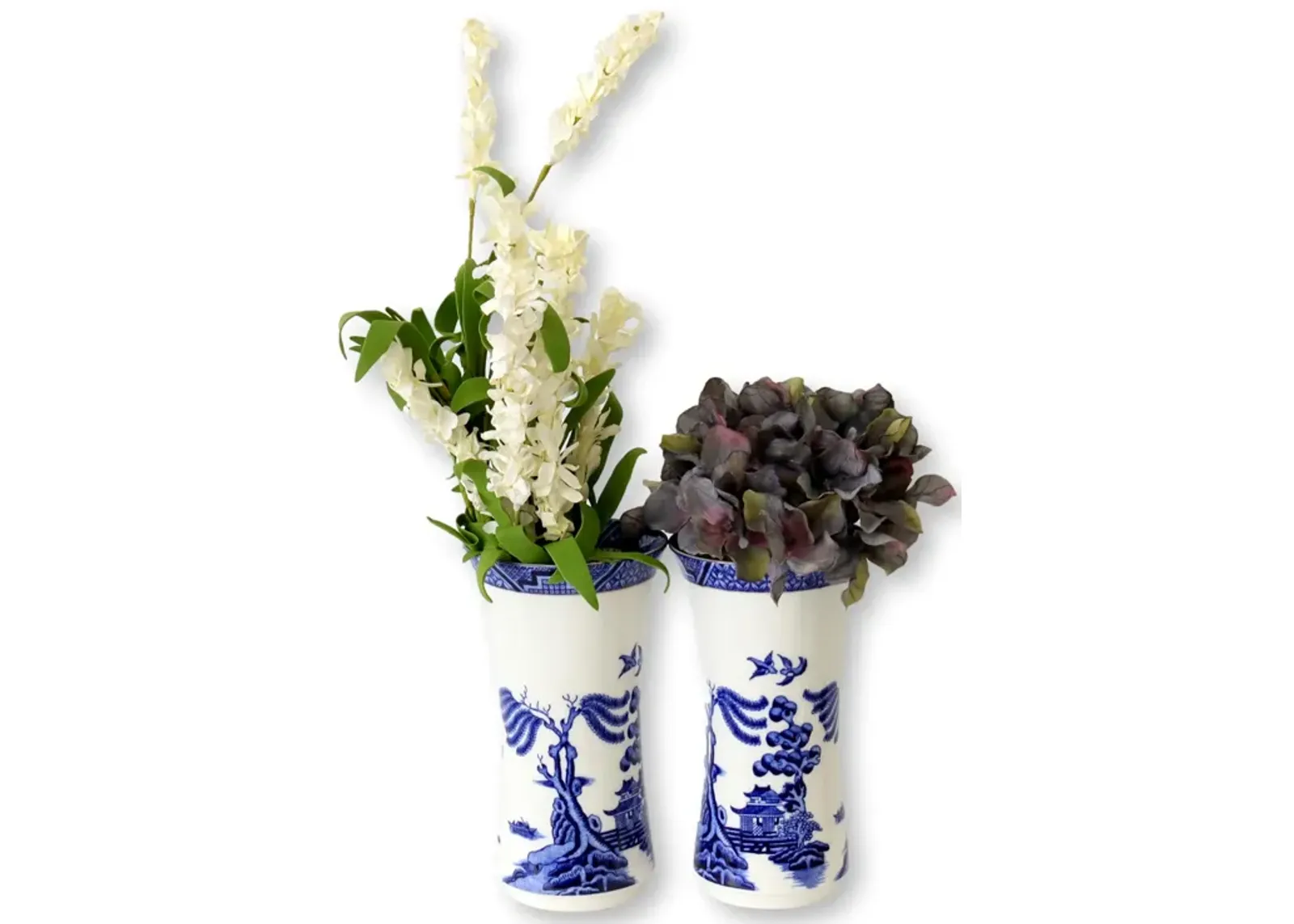 Midcentury Royal Doulton Willow Vases - The Queens Landing - Blue