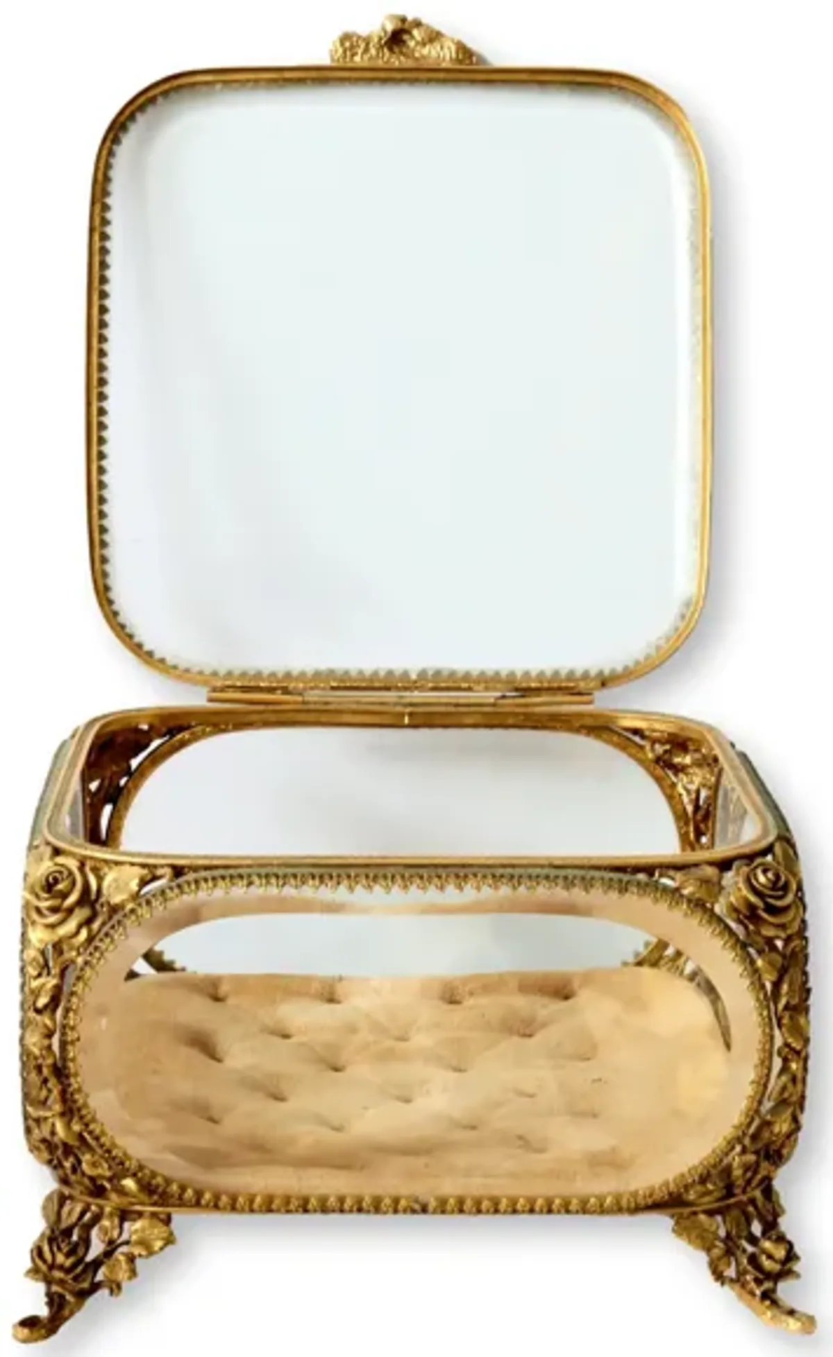 Large Vintage Ormolu Jewelry Casket - The Queens Landing - Gold