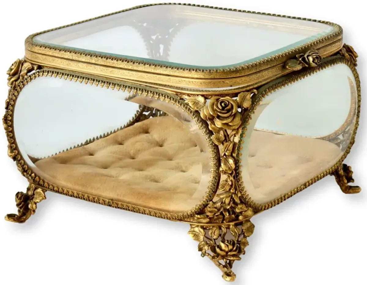 Large Vintage Ormolu Jewelry Casket - The Queens Landing - Gold