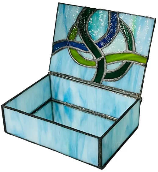 Stained Glass Lidded Box - Eat Drink Home - Blue