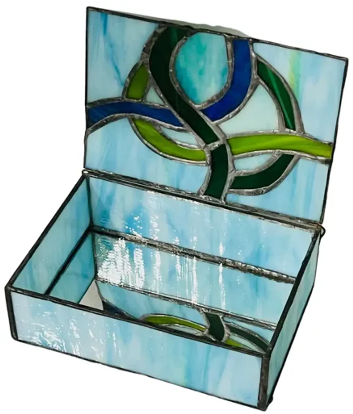 Stained Glass Lidded Box - Eat Drink Home - Blue