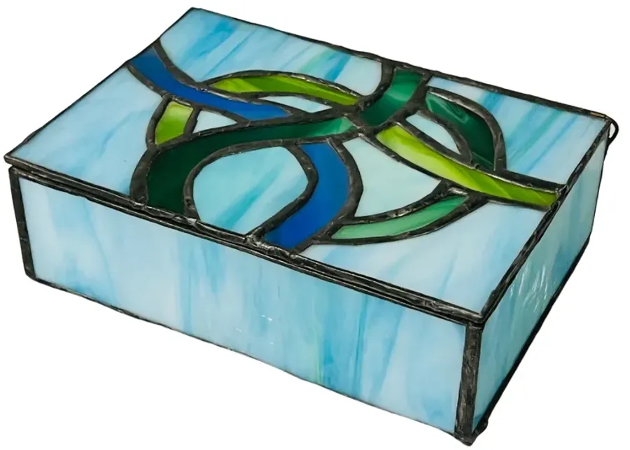 Stained Glass Lidded Box - Eat Drink Home - Blue