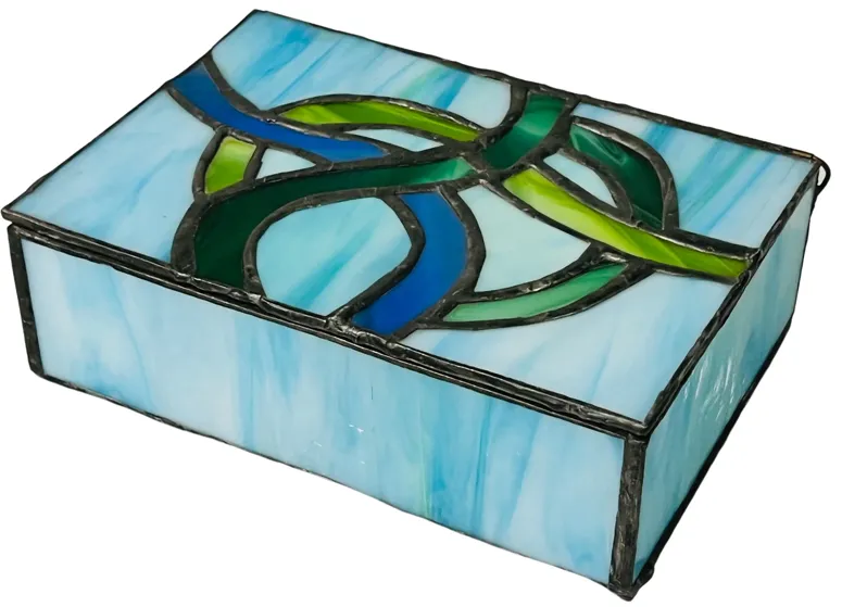 Stained Glass Lidded Box - Eat Drink Home - Blue