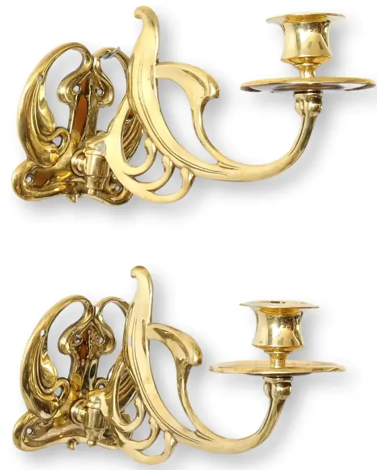 English Art Nouveau Candle Wall Sconces - Rose Victoria - Gold