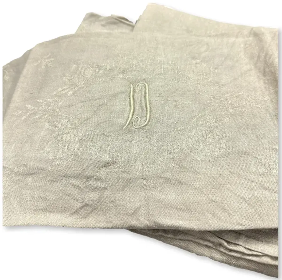 Antique French "D" Linen Napkins Set of 9 - Rose Victoria - Beige