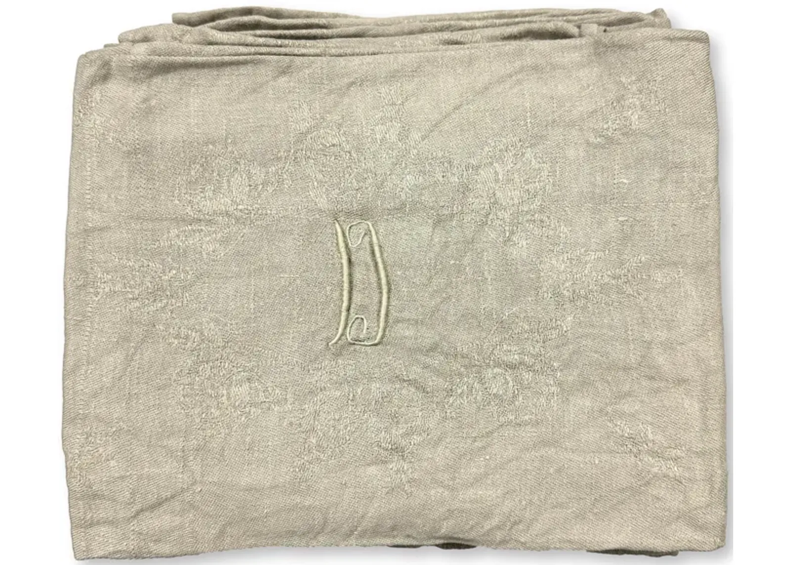 Antique French "D" Linen Napkins Set of 9 - Rose Victoria - Beige