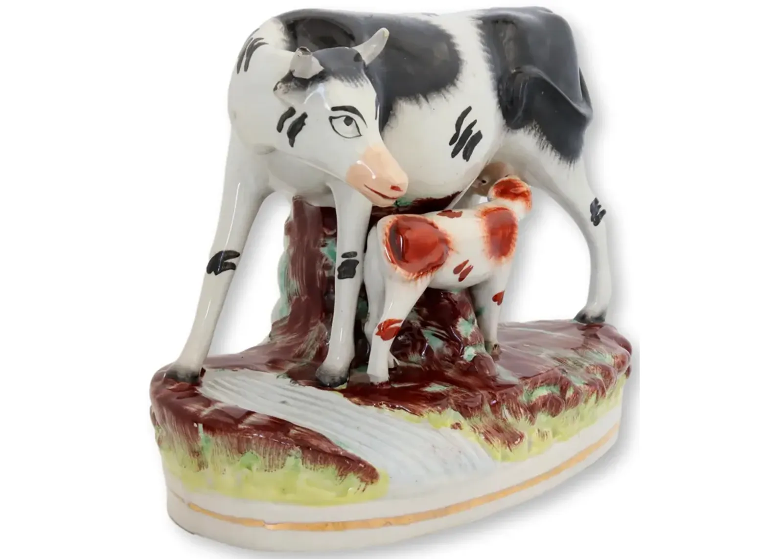 Antique Staffordshire Cow & Calf - Rose Victoria - White