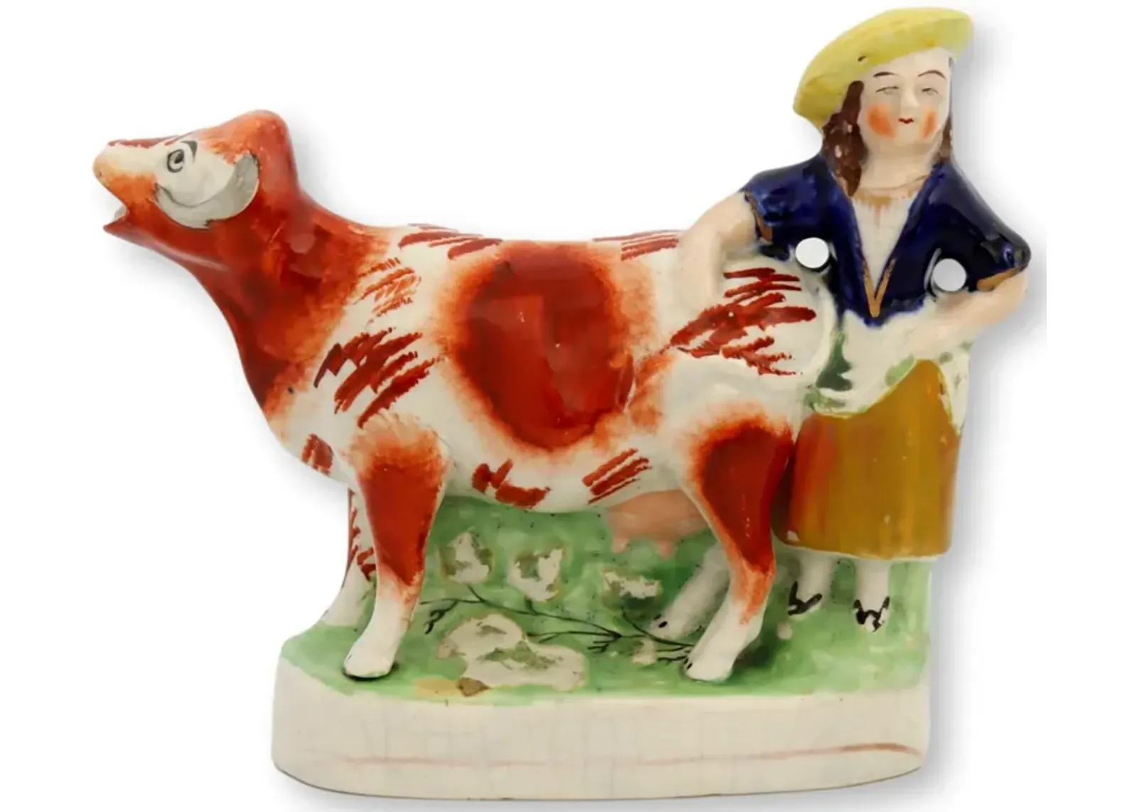 Antique Staffordshire Cow Cream Pitcher - Rose Victoria - Red