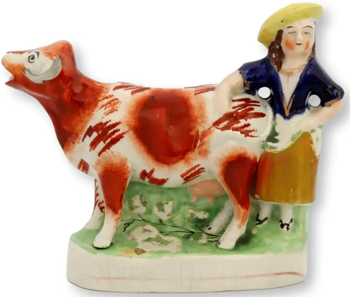 Antique Staffordshire Cow Cream Pitcher - Rose Victoria - Red