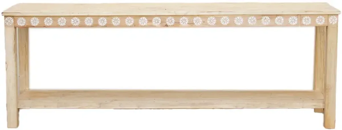 Bleached Teak Blossom Inlaid Console - de-cor - brown