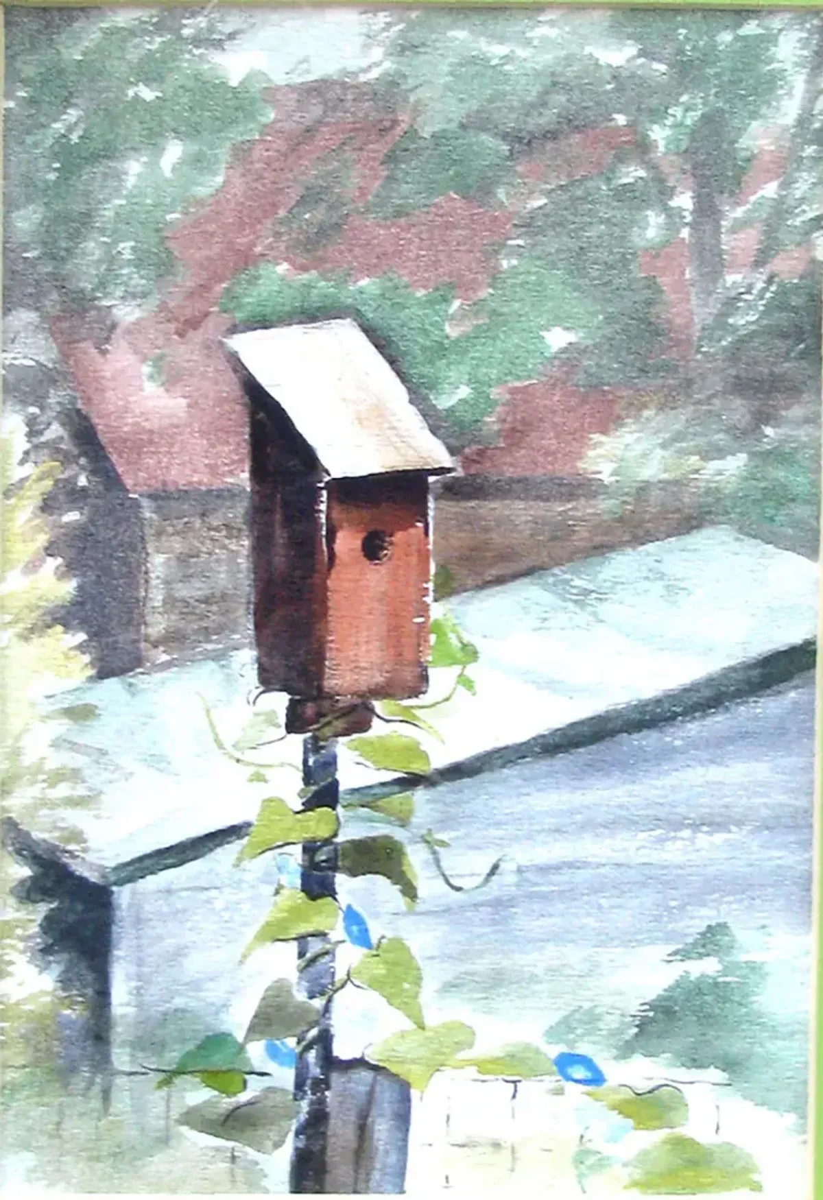 Vintage Farmhouse Landscape Watercolor - Chez Vous - Green