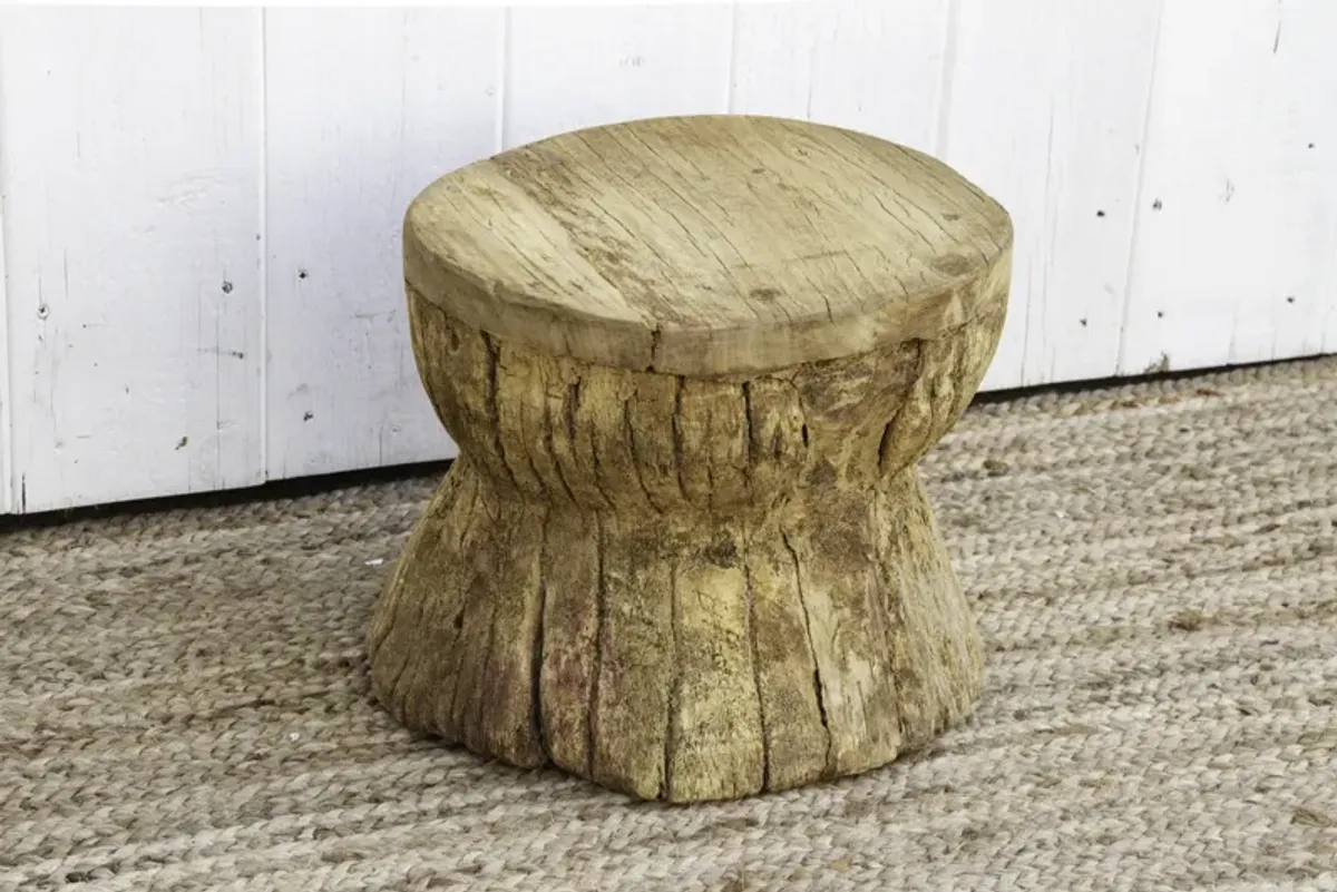 Farmhouse Teak Grinder Side Table - de-cor - Brown