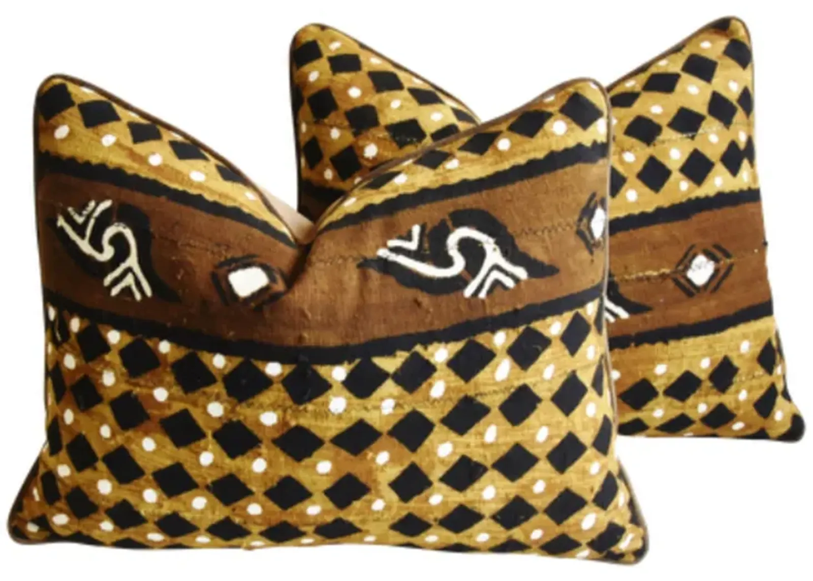 Malian Tribal Cloth & Velvet Pillows Set of 2