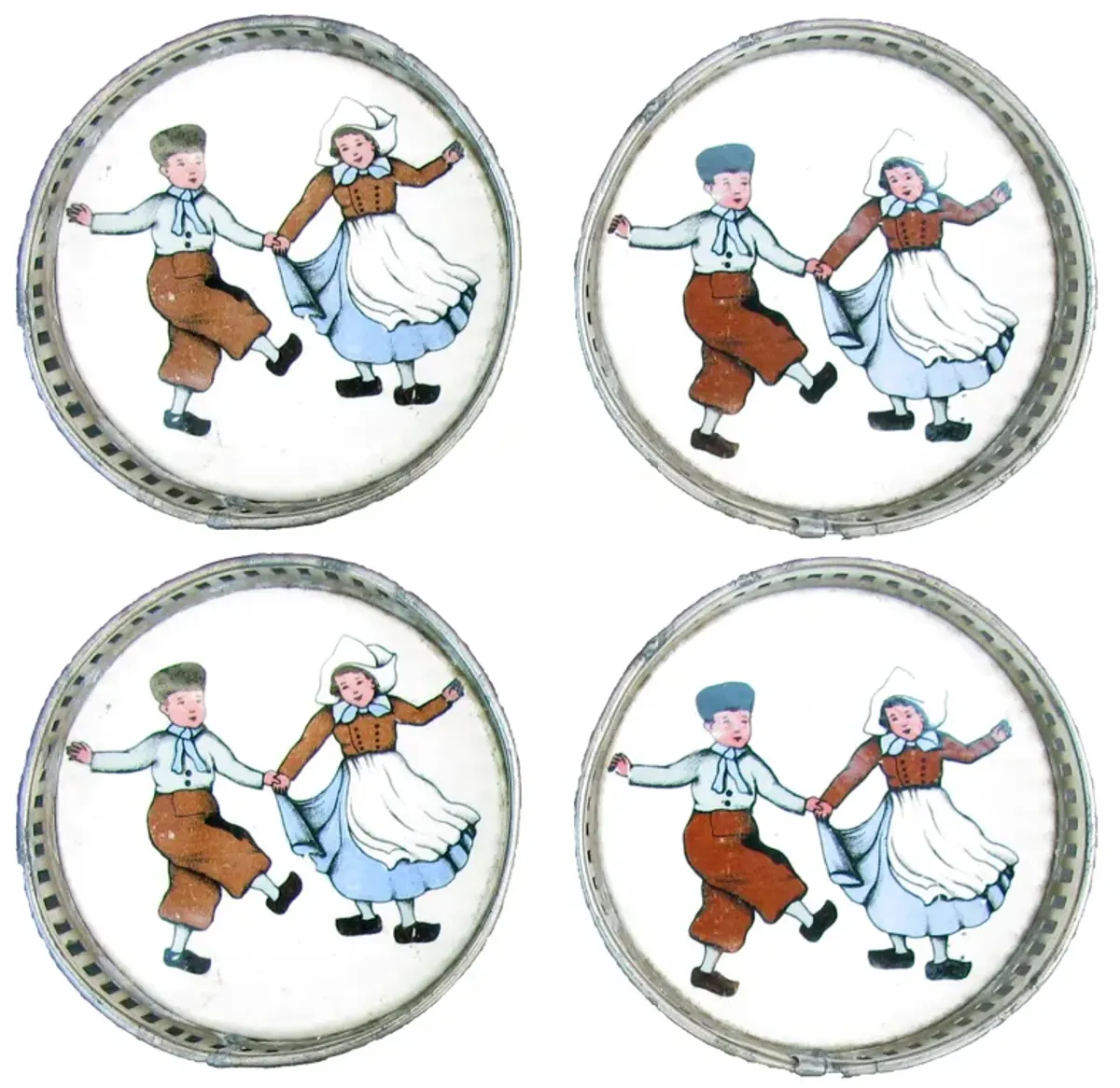 1910s Dutch Boy & Girl Coasters - Set of 4 - Chez Vous - White