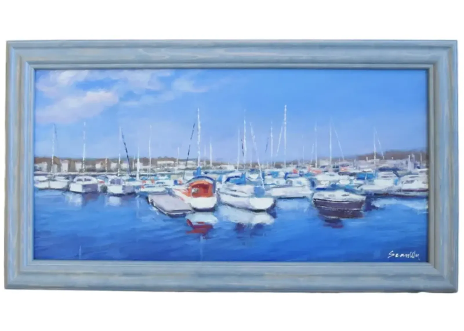 New England Nautical Coastal Sailboats - Blue