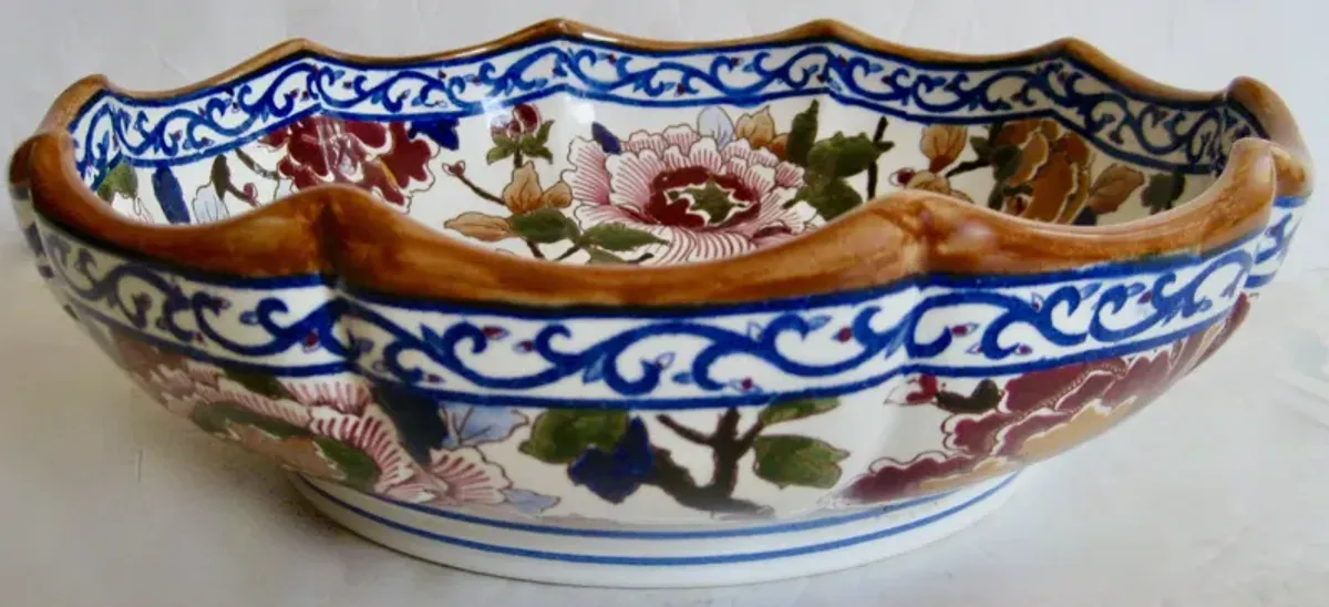 Gien French Faience Peonies Bowl - The Emporium Ltd. - Blue