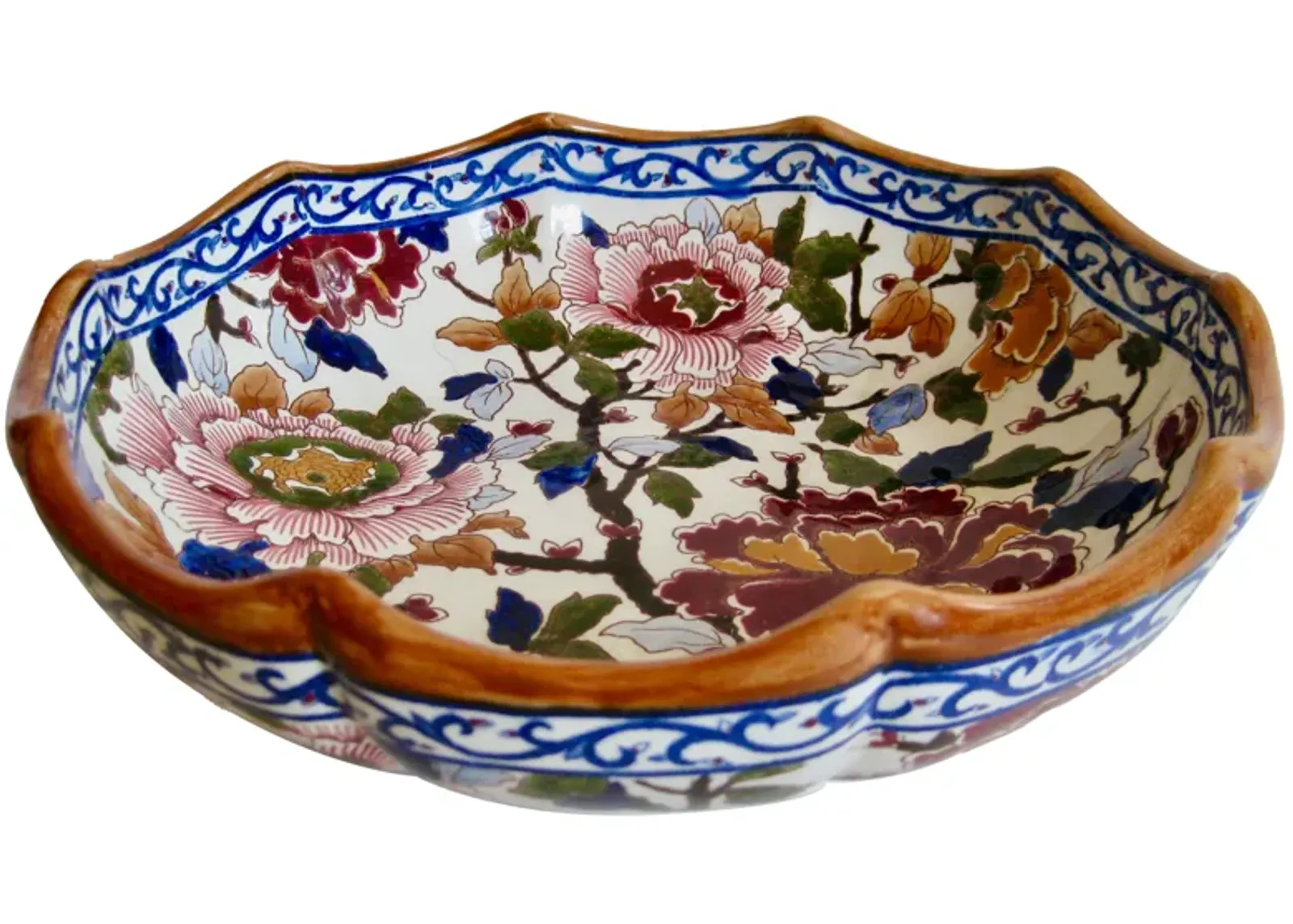 Gien French Faience Peonies Bowl - The Emporium Ltd. - Blue