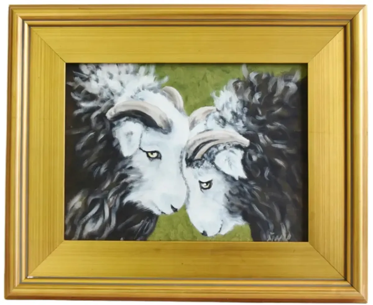 Rams Sheep Farmhouse Country Painting - Black