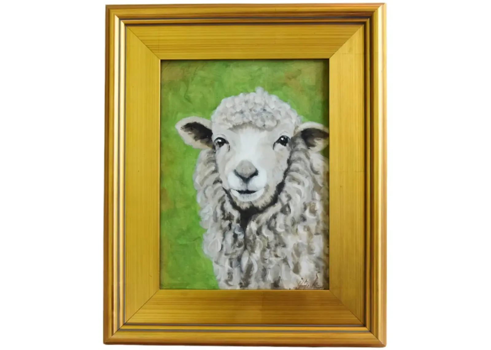 Farmhouse Ewe Sheep Portrait Painting - Green