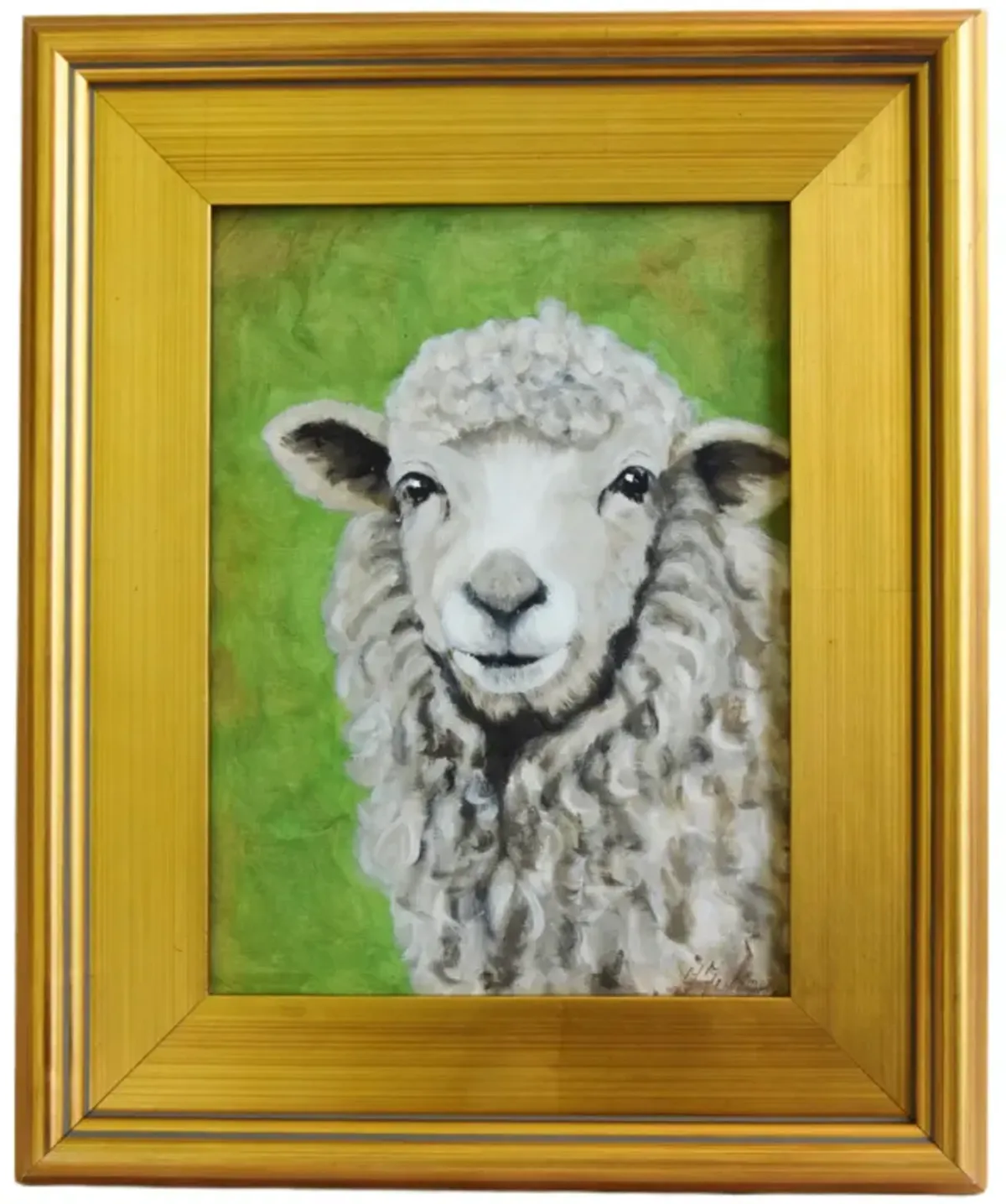 Farmhouse Ewe Sheep Portrait Painting - Green