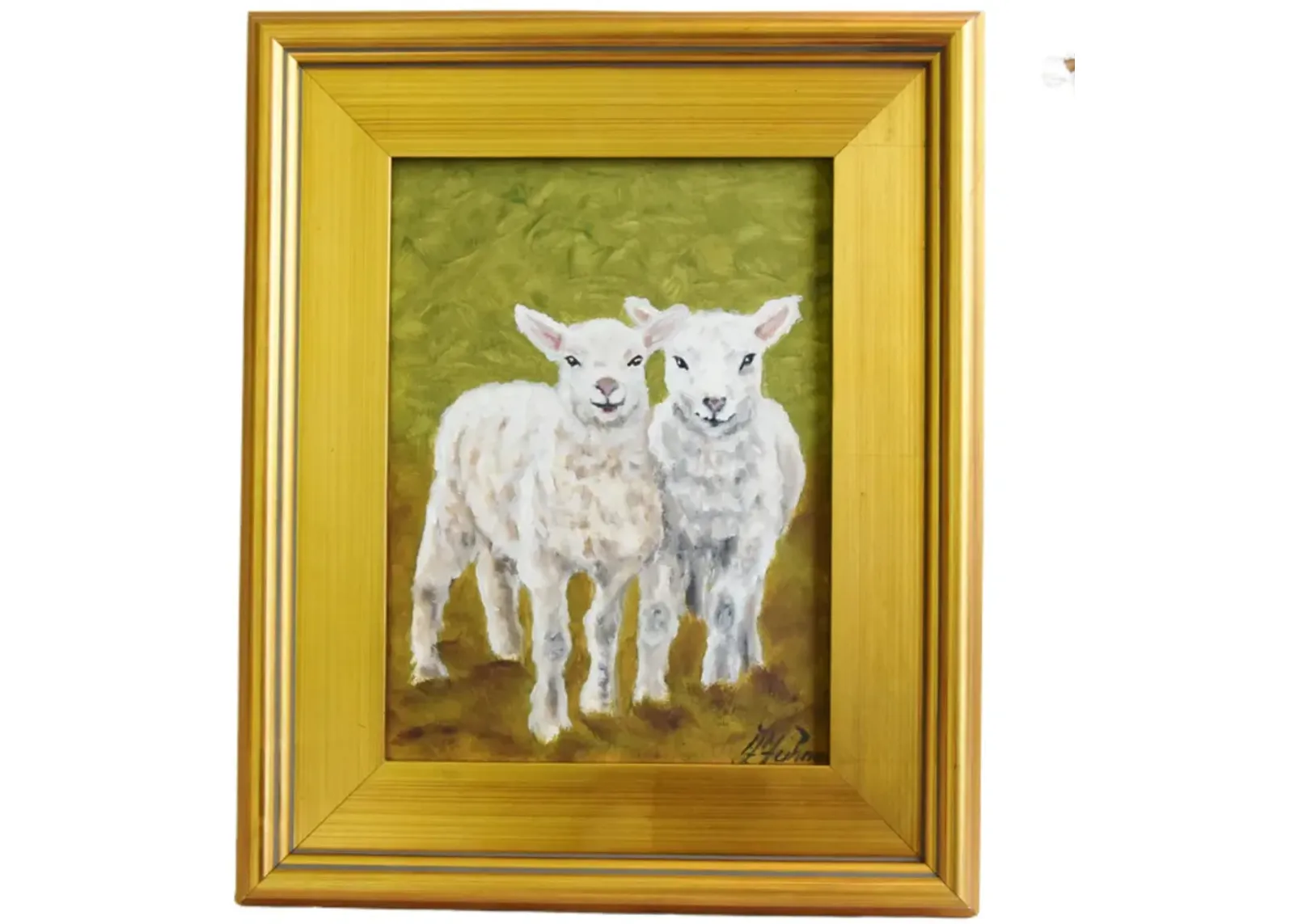 Farmhouse Country Lambs Oil Painting - Green