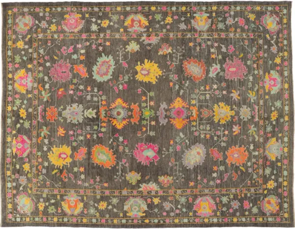 Colorful Oushak Rug - 10'02 x 13'00 - Esmaili Rugs & Antiques - Brown - Brown