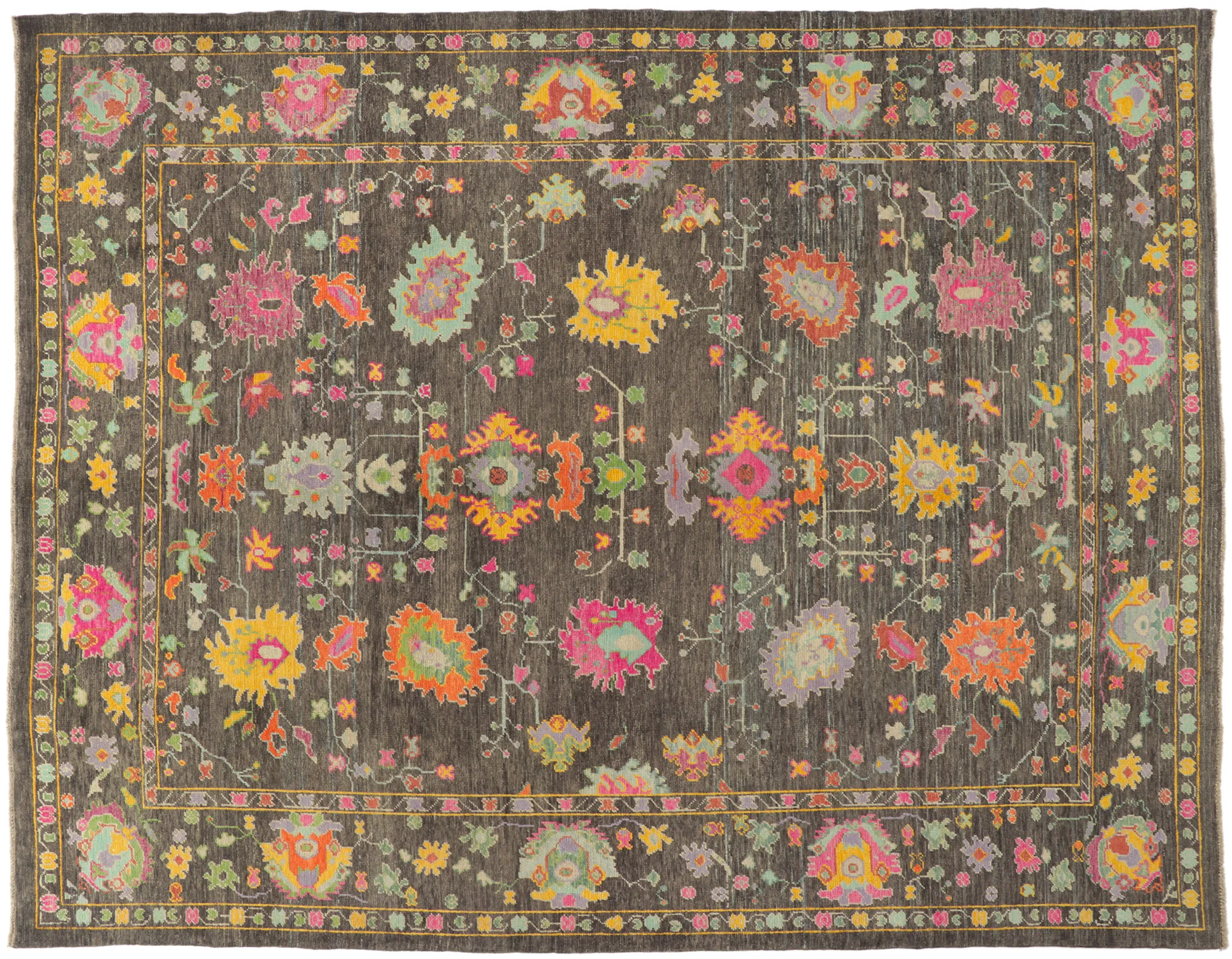 Colorful Oushak Rug - 10'02 x 13'00 - Esmaili Rugs & Antiques - Brown - Brown