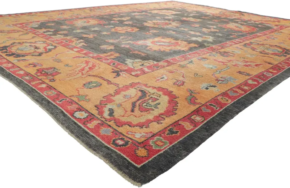 Modern Turkish Oushak Rug - 10'03 x 13'00 - Esmaili Rugs & Antiques - Black - Black