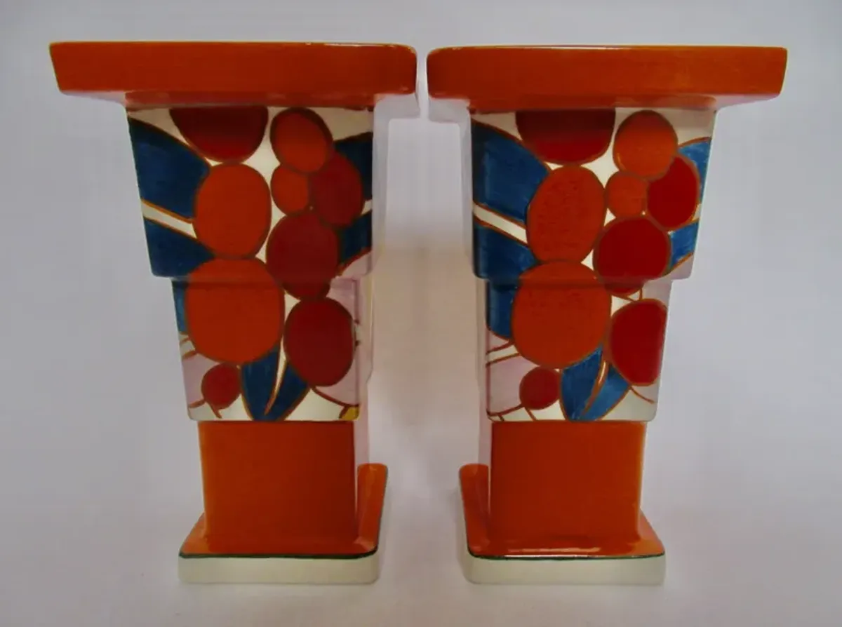 Wedgwood Clarice Cliff Art Deco Vases - The Emporium Ltd. - orange