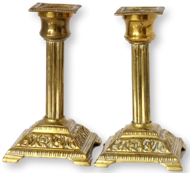 English Brass Candlestick Holders - Pr - New England Mercantile - Gold