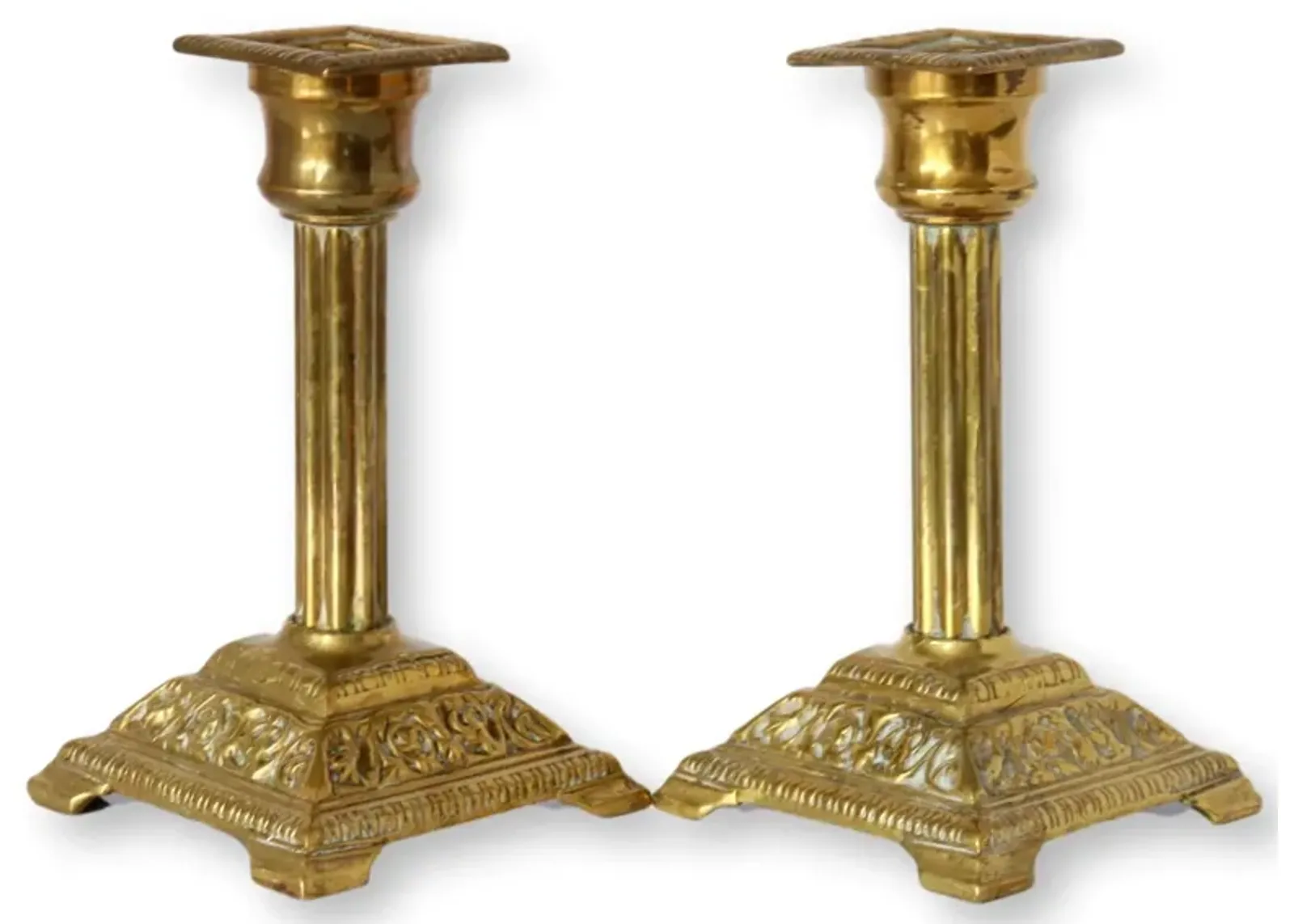 English Brass Candlestick Holders - Pr - New England Mercantile - Gold