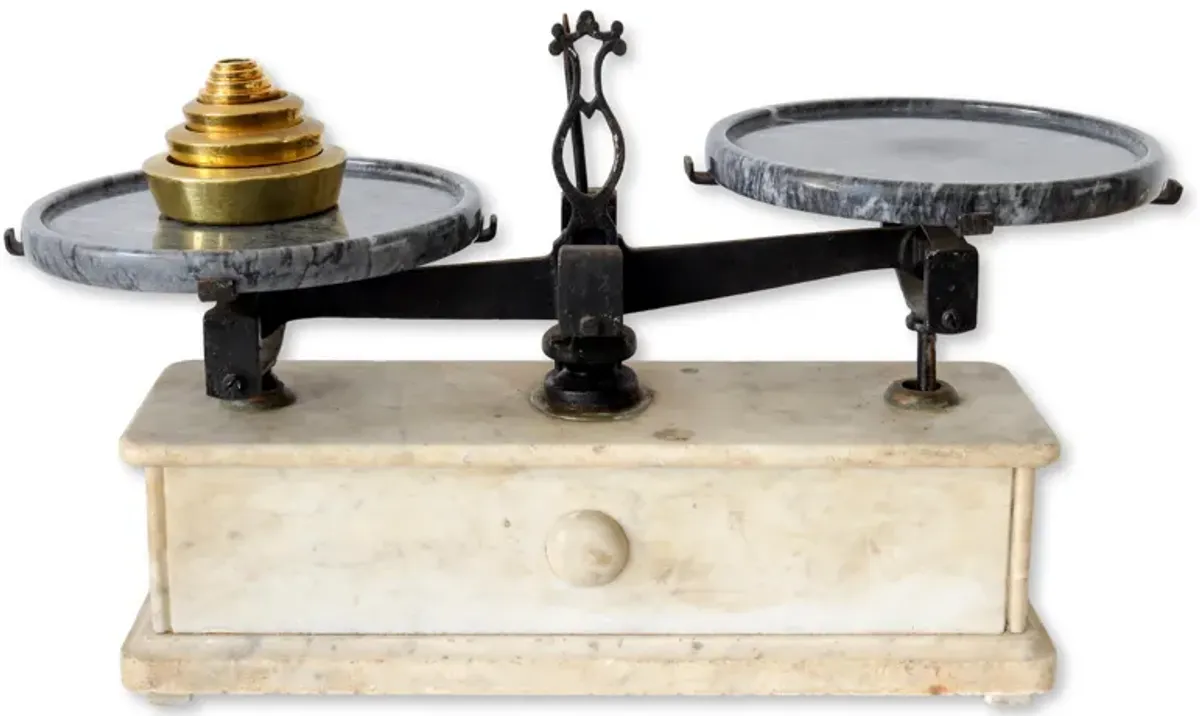 French Marble Balance Scale w/Weights - Rose Victoria - Black