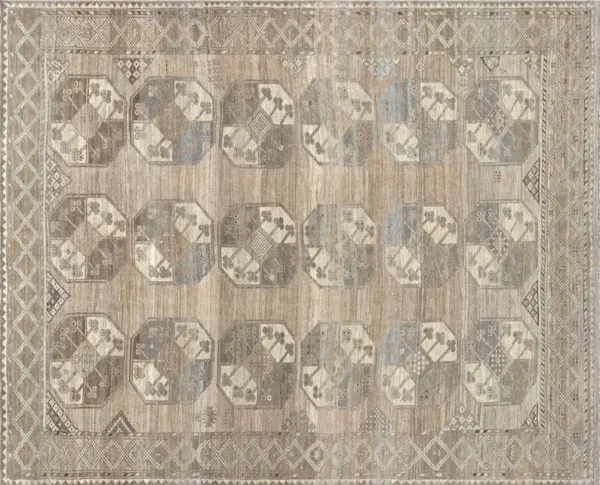 1940s Afghan Turcoman Rug - 7'10" x 9'9" - Nalbandian - Gray - Gray