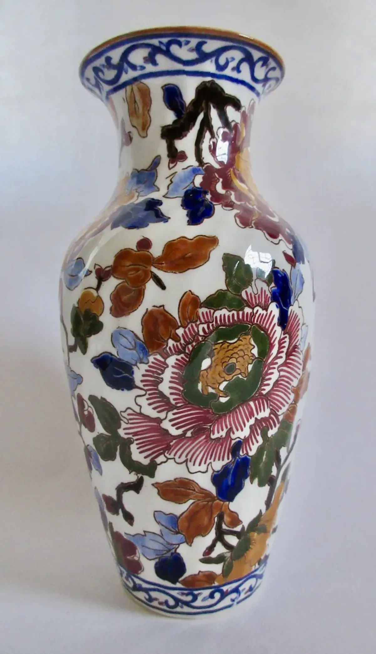 Gien French Faience Peonies Vase - 10.5" - The Emporium Ltd. - Blue