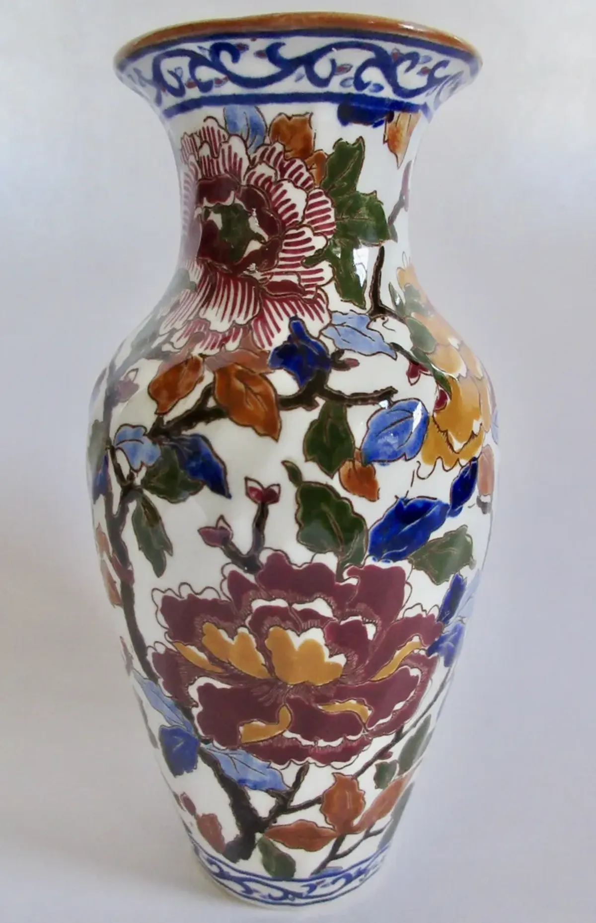 Gien French Faience Peonies Vase - 10.5" - The Emporium Ltd. - Blue