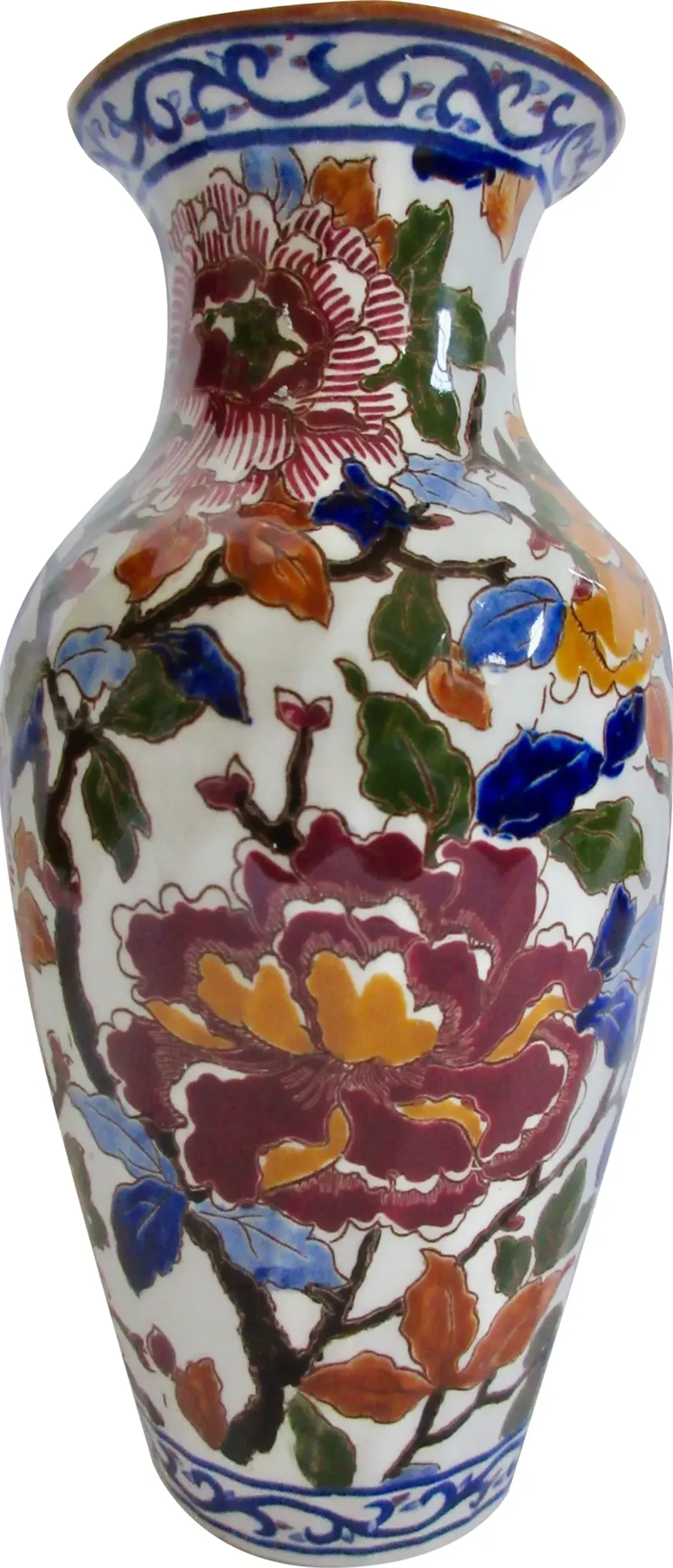 Gien French Faience Peonies Vase - 10.5" - The Emporium Ltd. - Blue