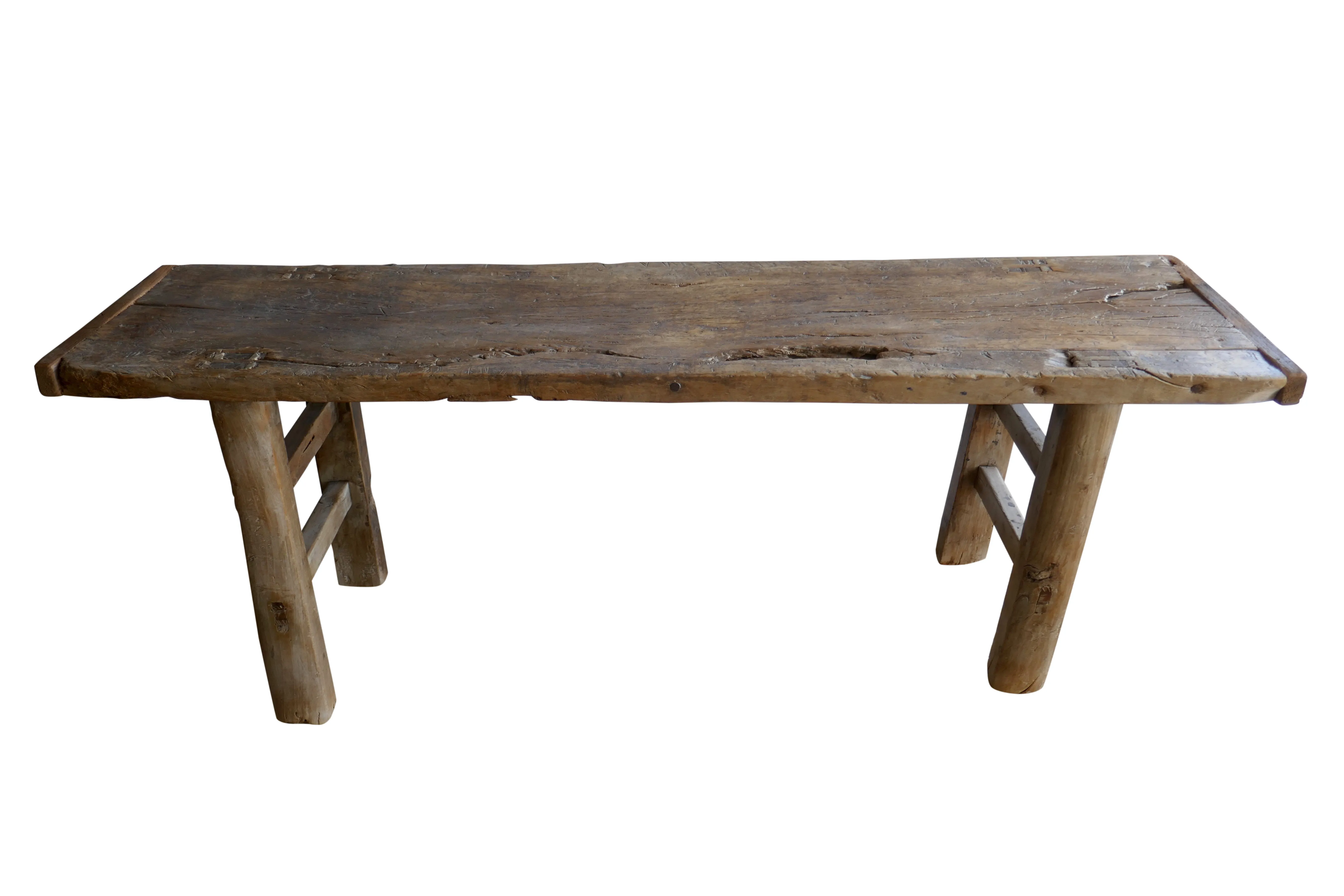 Antique Elmwood Rustic Bench/Table - Brown