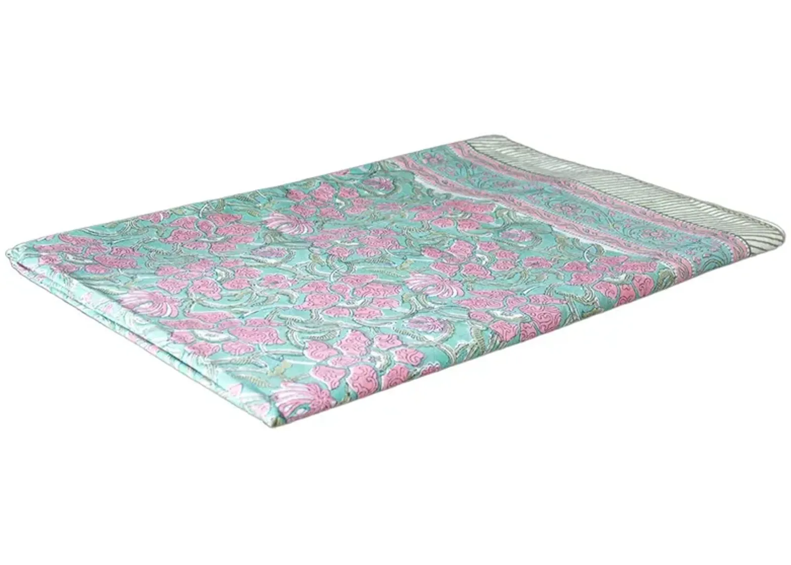 Begonia Block Print Cotton Bed Coverlet - de-cor - Handcrafted - Pink