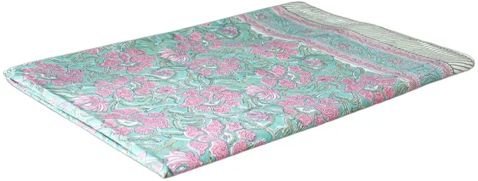 Begonia Block Print Cotton Bed Coverlet - de-cor - Handcrafted - Pink