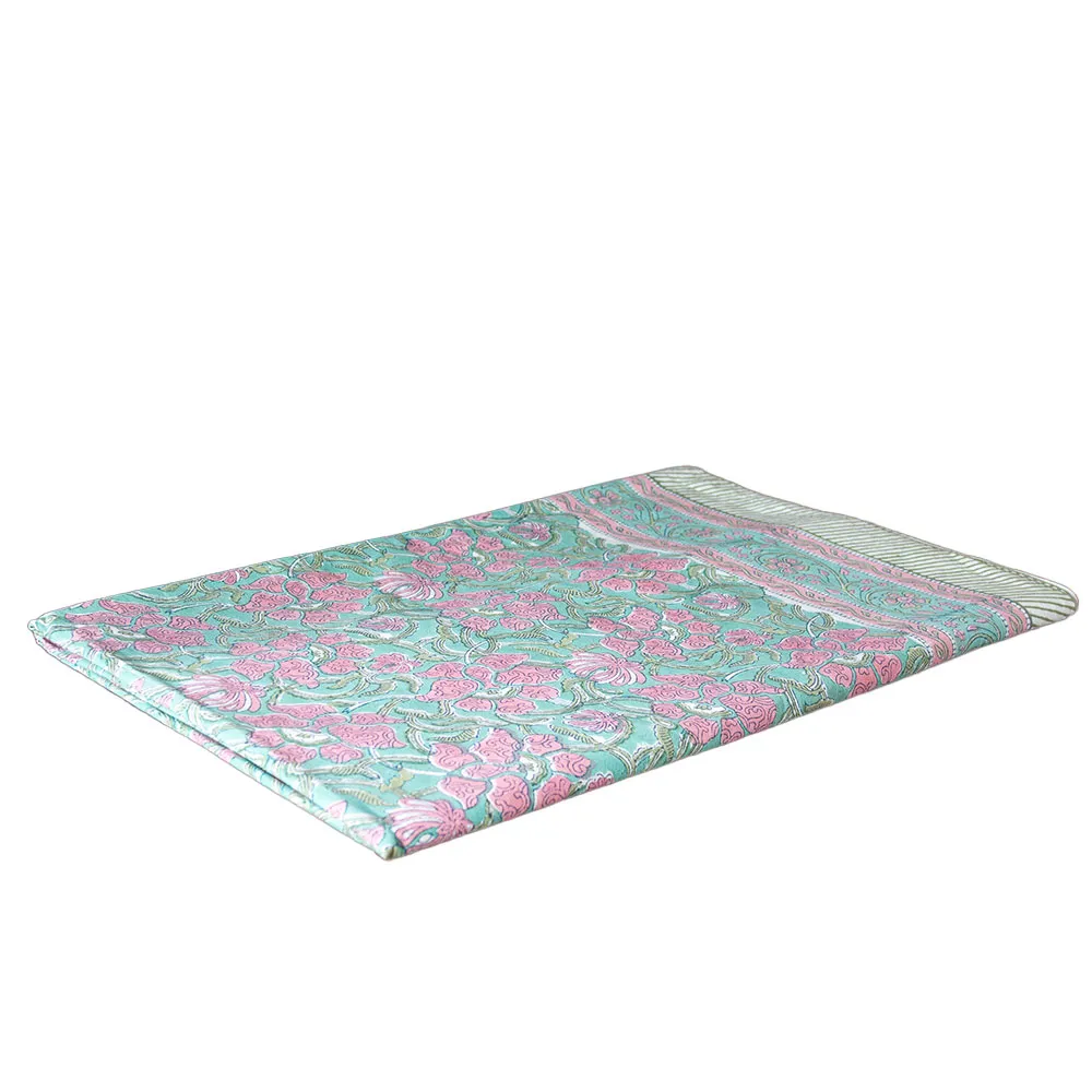 Begonia Block Print Cotton Bed Coverlet - de-cor - Handcrafted - Pink